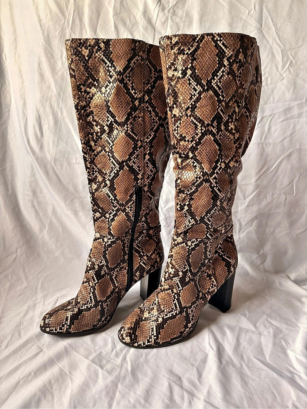 Women's Snake Print Heeled Boots US 8